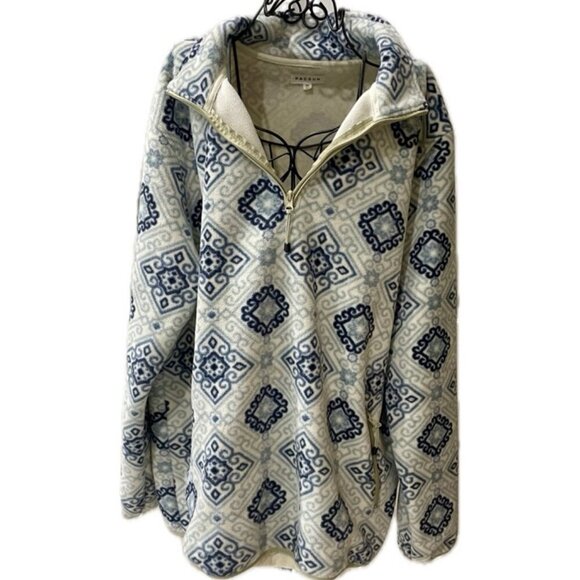RETRO 90’s FLEECE 1/4 ZIP JACKET PACSUN SIZE XL BLUE / IVORY WOWAN WINTER SOFT - Picture 1 of 15